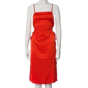 Christian Lacroix Red Square Neck Satin Slip Dress w Side Cutouts